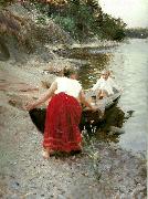 Anders Zorn femme au jupon rouge painting